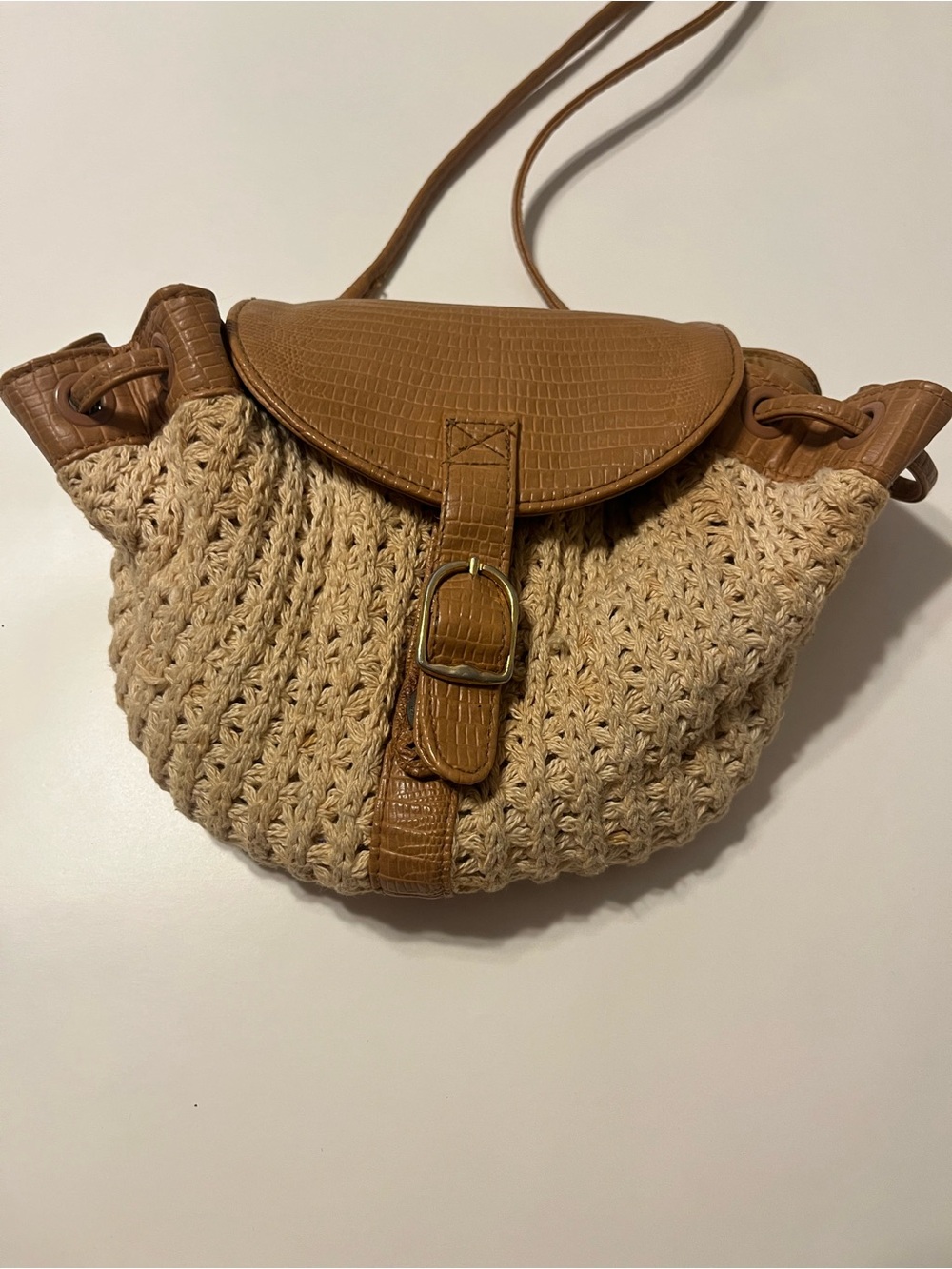 Woven Straw Crossbody with Tan Leather Flap